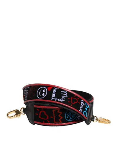 Dolce & Gabbana Printed Cotton Shoulder Strap In Black