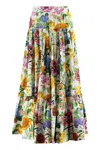 Dolce & Gabbana Multicolor Maxi Skirt With Logo Lettering Detail On The Front And All-over Floral Print In Cotton Wo In White