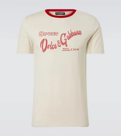 Dolce & Gabbana Contrast Collar Crew Neck Graphic Print T-shirt In White