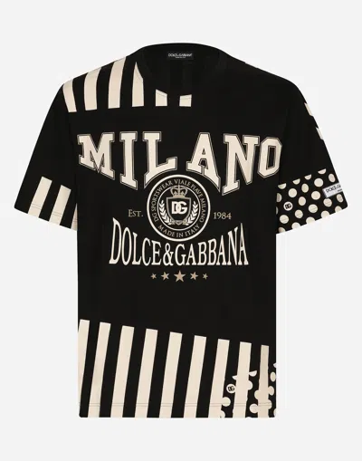 Dolce & Gabbana Black Logo Print Cotton T-shirt In Multicolor