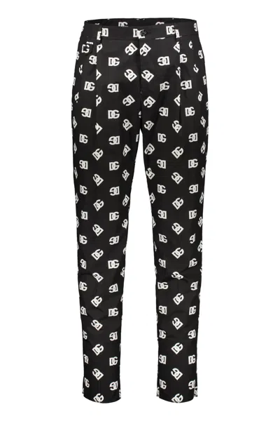 Dolce & Gabbana Printed Cotton Trousers In Black