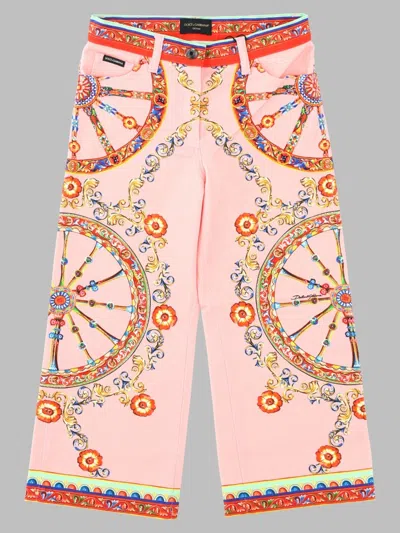 Dolce & Gabbana Printed Cotton Trousers In Pink