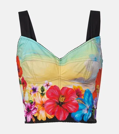 Dolce & Gabbana Printed Cotton-blend Bustier In Yellow