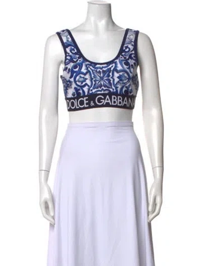 Pre-owned Dolce & Gabbana Printed Crew Neck Sports Bra In Blue