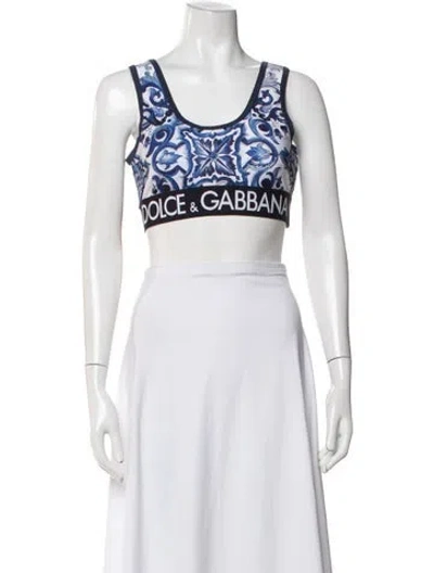 Pre-owned Dolce & Gabbana Printed Crew Neck Sports Bra In Blue