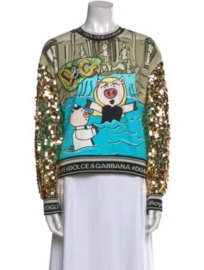 Pre-owned Dolce & Gabbana Printed Crew Neck Sweater W/ Tags In Multi