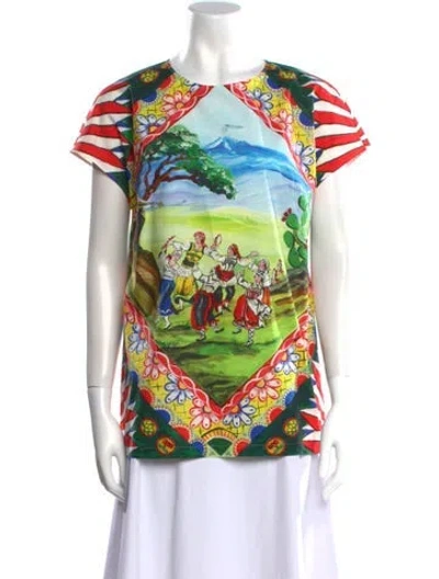 Pre-owned Dolce & Gabbana Printed Crew Neck T-shirt In Red