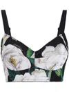 Dolce & Gabbana Gardenia Printed Marquisette Crop Top In Black