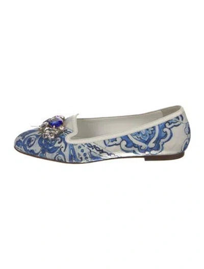 Pre-owned Dolce & Gabbana Printed Crystal Embellishments Flats In Blue