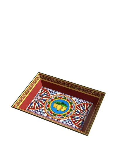 Dolce & Gabbana Printed Decorative Tray (26cm X 18.5 Cm) In Red