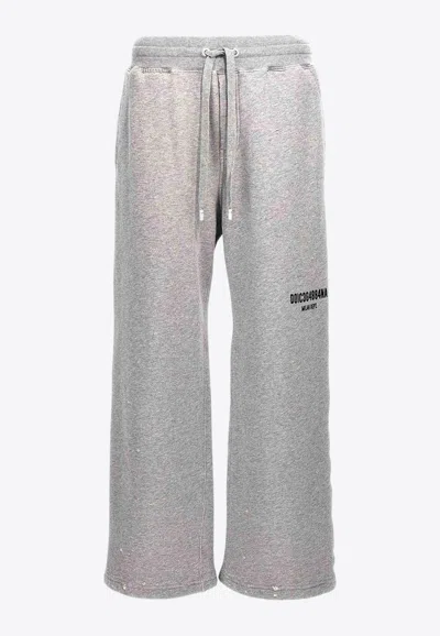 Dolce & Gabbana Printed Drawstring Track Pants In Gray