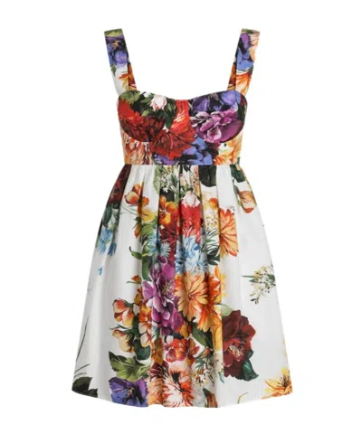 DOLCE & GABBANA DOLCE  GABBANA FLOWER BOUQUET-PRINTED MINI POPLIN DRESS