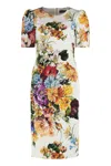Dolce & Gabbana Crew Neck Fitted Floral Print Short Sleeve Dress In White