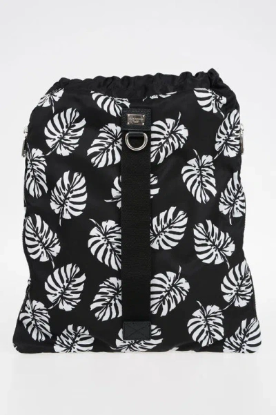 Dolce & Gabbana Printed Fabric Drawstring Bag In Black