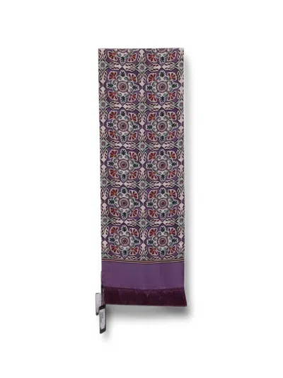 Pre-owned Dolce & Gabbana Printed Fringed Scarf In Purple