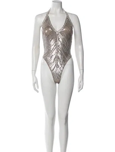 Pre-owned Dolce & Gabbana Printed Halterneck Bodysuit In Black