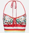 Dolce & Gabbana Printed Halterneck Cotton Crop Top In Multi