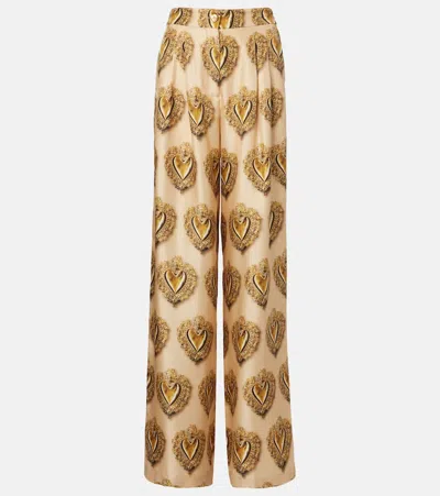 Dolce & Gabbana Printed High-rise Silk Palazzo Pants In Brown