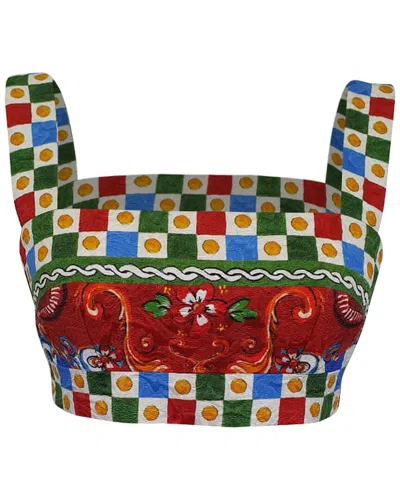 Dolce & Gabbana Printed Jacquard Crop Top In Brown