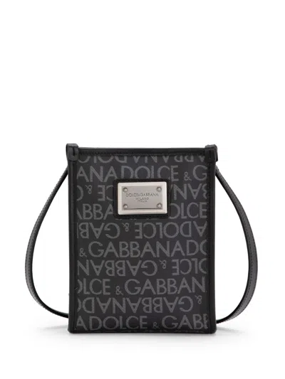 Dolce & Gabbana Printed Jacquard Messenger Bag In Black