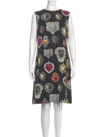 Pre-owned Dolce & Gabbana Printed Knee-length Dress In Black