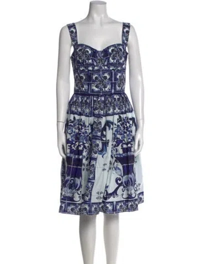 Pre-owned Dolce & Gabbana Printed Knee-length Dress In Blue
