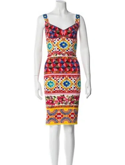 Pre-owned Dolce & Gabbana Printed Knee-length Dress In Multi