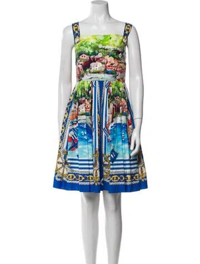 Pre-owned Dolce & Gabbana Printed Knee-length Dress W/ Tags In Blue