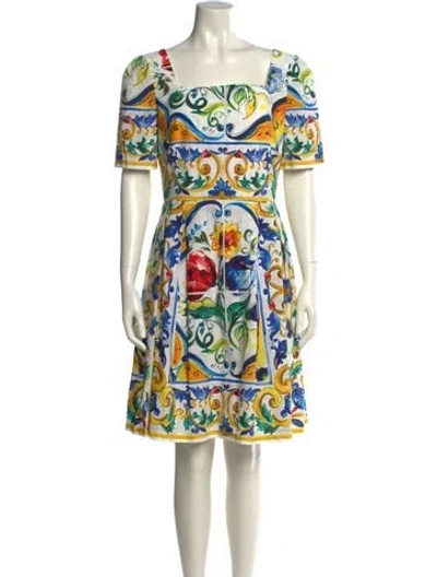 Pre-owned Dolce & Gabbana Printed Knee-length Dress W/ Tags In White