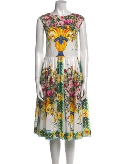 Pre-owned Dolce & Gabbana Printed Knee-length Dress In White