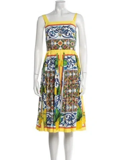 Pre-owned Dolce & Gabbana Printed Knee-length Dress In Yellow