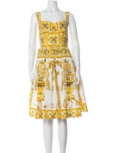 Pre-owned Dolce & Gabbana Printed Knee-length Dress In Yellow