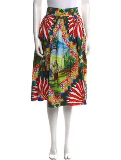 Pre-owned Dolce & Gabbana Printed Knee-length Skirt In Green
