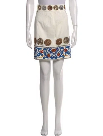 Pre-owned Dolce & Gabbana Printed Knee-length Skirt In White