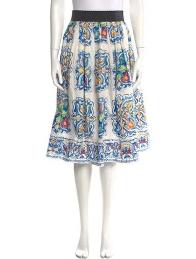 Pre-owned Dolce & Gabbana Printed Knee-length Skirt In White