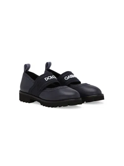 Dolce & Gabbana Kids' Printed Leather Ballerina Shoes In Black