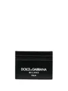 Dolce & Gabbana Calf Leather Cardholder With White Logo In Black
