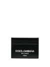 Dolce & Gabbana Calf Leather Cardholder With White Logo In Black