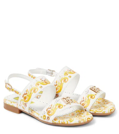 Dolce & Gabbana Kids' Printed Leather Sandals In Yellow