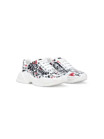Dolce & Gabbana Kids' Printed Leather Sneakers In White
