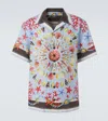 Dolce & Gabbana Multicolor Bowling Shirt With Cuban Collar And All-over Print In Linen Man