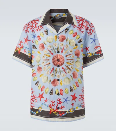 DOLCE & GABBANA PRINTED LINEN CANVAS BOWLING SHIRT