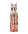 Dolce & Gabbana V-neck Carretto Print Chiffon Maxi Dress In Multicolor