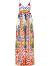 Dolce & Gabbana V-neck Carretto Print Chiffon Maxi Dress In Multicolor