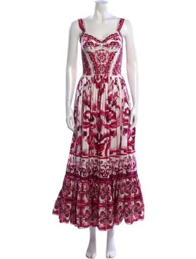 Pre-owned Dolce & Gabbana Printed Long Dress In Pink