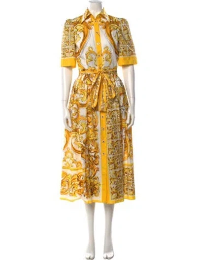 Pre-owned Dolce & Gabbana Printed Long Dress W/ Tags In White