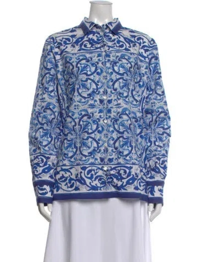 Pre-owned Dolce & Gabbana Printed Long Sleeve Button-up Top In Blue