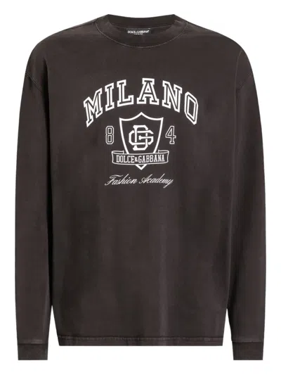 Dolce & Gabbana Printed Long-sleeve T-shirt In Brown