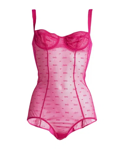 Dolce & Gabbana Printed Mesh Bodysuit In Pink