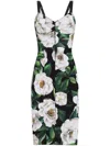 Dolce & Gabbana Black Floral Midi Synthetic Dress In Black